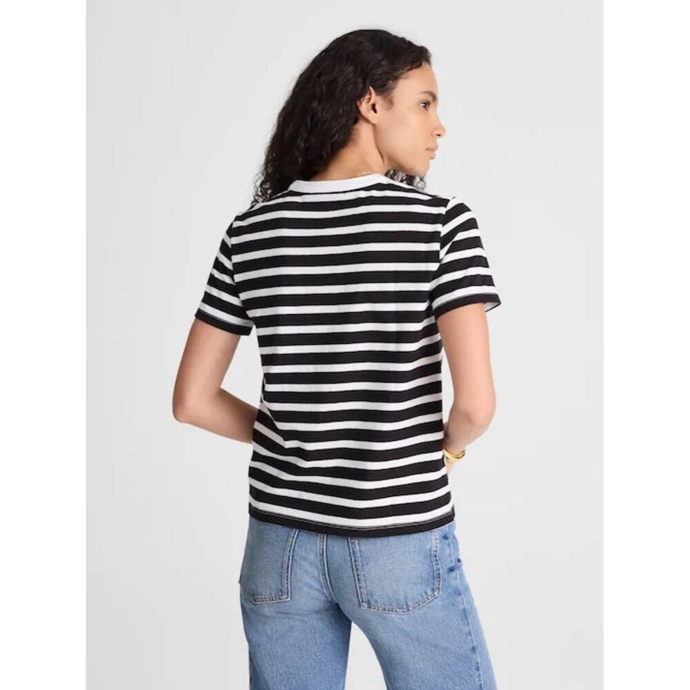 Madewell The Perfect Crewneck Tee in Allday Jersey Size Small Black Striped - Picture 4 of 9